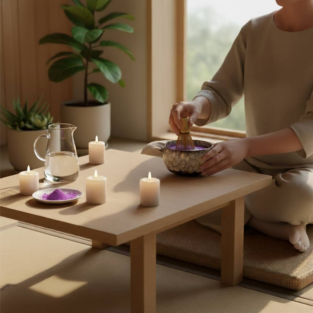 Bol chawan pour préparation de latte à l’ube violet – accessoire cérémonie du thé japonais - Domaine du Thé