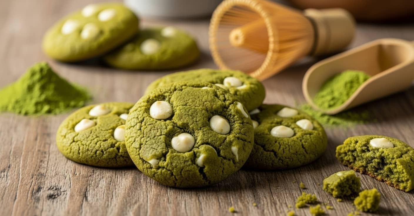 Cookies au matcha et aux pépites de chocolat blanc, biscuits green délicieux - Domaine du Thé