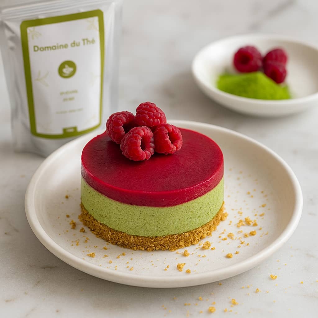 Gâteau au matcha et aux framboises, dessert healthy et raffiné - Domaine du Thé