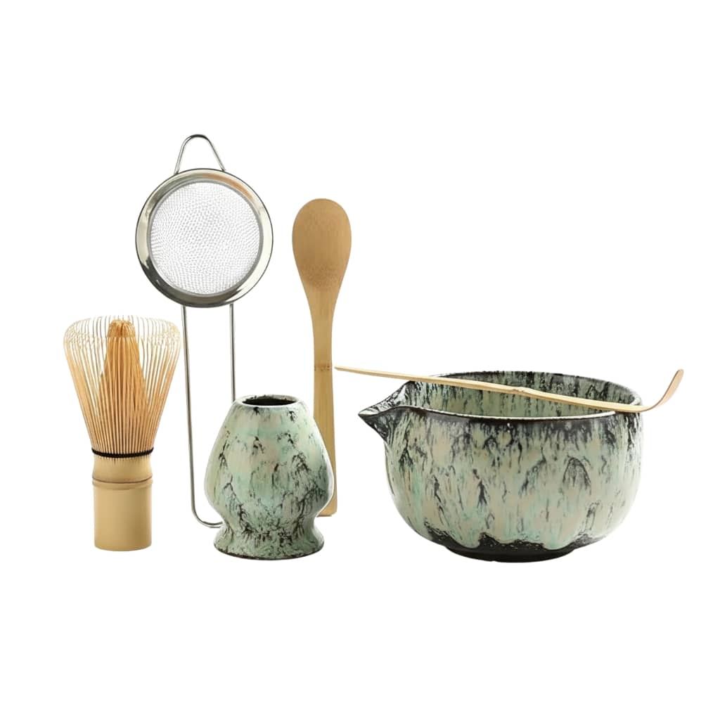 Kit matcha vert clair – set complet avec fouet, cuillère et bol artisanal - Domaine du Thé
