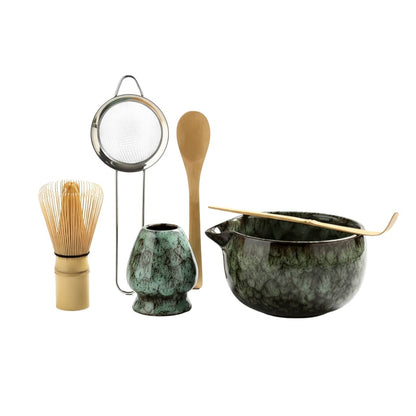 Kit matcha vert en bambou et céramique – ensemble cérémonie traditionnelle - Domaine du Thé