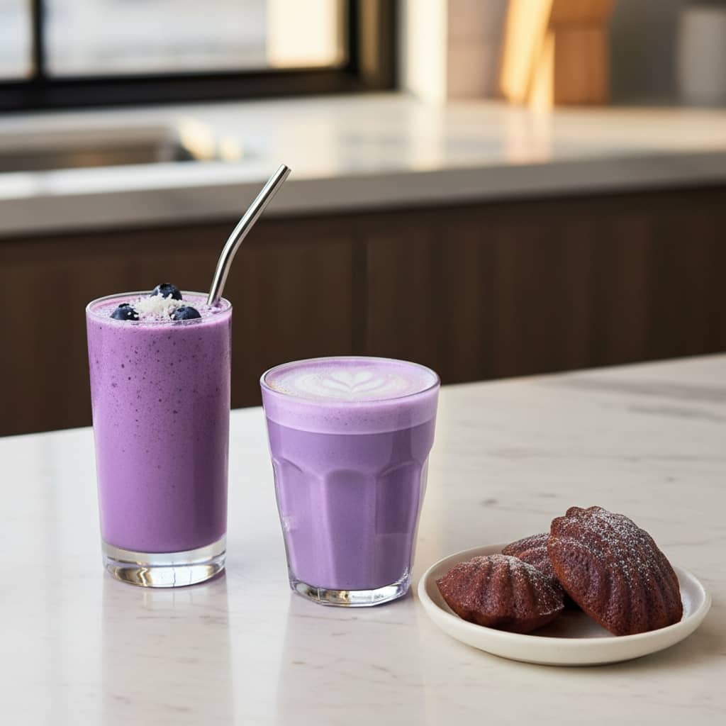 Recette ube blend, boisson violette à base de 70 % ube et patate douce violette - Domaine du Thé