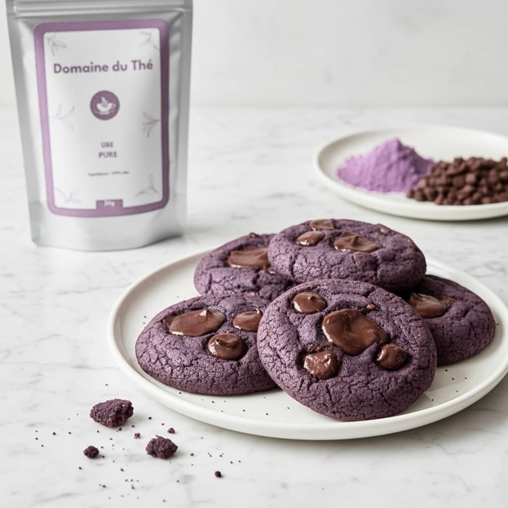 Cookies à l'ube et aux pépites de chocolat, biscuits violets gourmands
